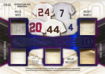 2019 Leaf In the Game Used - The 10 Relics Purple #T10-01 Babe Ruth / Ted Williams / Stan Musial / Johnny Mize / Eddie Mathews / Willie Mays / Mickey Mantle / Frank Robinson / Willie McCovey / Duke Snider Back