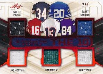 2019 Leaf In the Game Used - The 10 Relics Red #T10-05 Walter Payton / Barry Sanders / Joe Montana / Dan Marino / Randy Moss / Michael Irvin / Brett Favre / Emmitt Smith / Lawrence Taylor / Bruce Smith Front