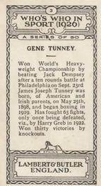 1926 Lambert & Butler Who’s Who in Sport #3 Gene Tunney Back