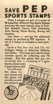 1937 Kellogg's Pep Sports Stamps - Unseparated Panels #2 Bill Cummings / Bill Alexander / Lenore K. Wingard / Gene Sarazen Back