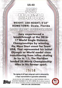 2018 Topps U.S. Olympic & Paralympic Team Hopefuls - Autographs Silver #US-40 Joey Mantia Back