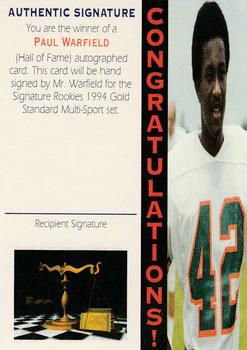1994 Signature Rookies Gold Standard - Hall of Fame Autographs Redemption #NNO Paul Warfield Front