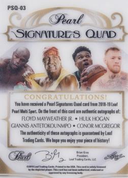 2018-19 Leaf Pearl - Pearl Signatures 4 - Red #PSQ-03 Floyd Mayweather Jr. / Hulk Hogan / Giannis Antetokounmpo / Conor McGregor Back