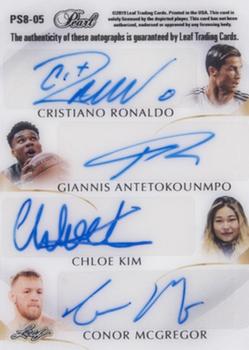 2018-19 Leaf Pearl - Pearl Signatures 8 - Red #PS8-05 Lionel Messi / Stephen Curry / Errol Spence Jr.  / Floyd Mayweather Jr. / Cristiano Ronaldo / Giannis Antetokounmpo / Chloe Kim / Conor McGregor Back