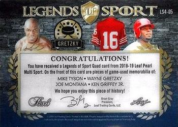 2018-19 Leaf Pearl - Legends of Sport 4 Relics #LS4-05 Mike Tyson / Wayne Gretzky / Joe Montana / Ken Griffey Jr. Back