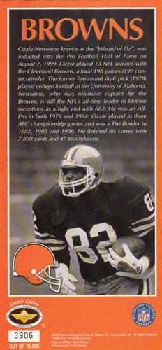 1998 Commemorative Ticket #NNO Ozzie Newsome 1978-1990 Cleveland Browns Back