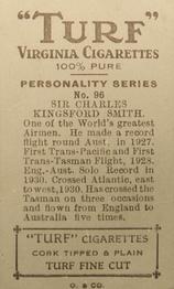 1933 Carreras Turf Personality Series #96 Sir Charles Kingsford Smith Back