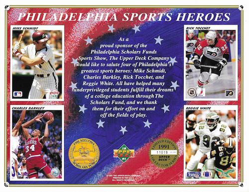 1991 Upper Deck Commemorative Sheets #NNO Philadelphia Sports Heroes (Mike Schmidt / Rick Tocchet / Charles Barkley / Reggie White) Front