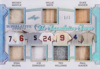 2020 Leaf Superlative Sports - The Superlative 7 Relics Silver #TSS-01 Mickey Mantle / Stan Musial / Joe DiMaggio / Willie Mays / Ted Williams / Duke Snider / Paul Waner Front