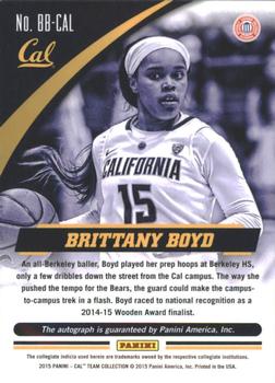 2015 Panini California Golden Bears - Autographs Gold #BB-CAL Brittany Boyd Back