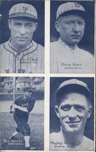 1925-31 Four-on-One Exhibits Postcard-Backed #NNO Lefty O’Doul / Dazzy Vance / Art Shires / Hughie Critz Front