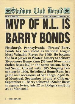 1991 Stadium Club Charter Member #NNO Barry Bonds Back