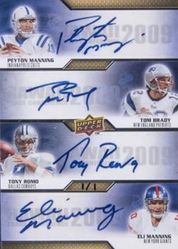 2009 Upper Deck Hawaii Trade Conference - Quad Autographs #Q-NFL Eli Manning / Peyton Manning / Tom Brady / Tony Romo Front
