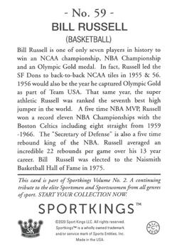 2021 Sportkings Volume 2 - Blue (Retail) #59 Bill Russell Back