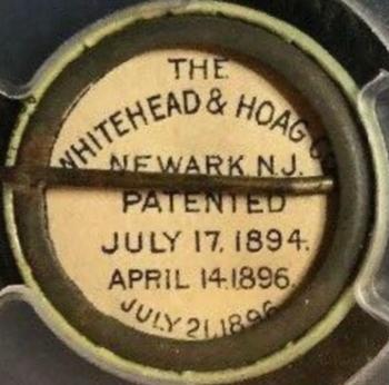 1896 American Pepsin Gum/Whitehead & Hoag Athlete Pins PE7-2 #NNO Robert Fitzsimmons Back