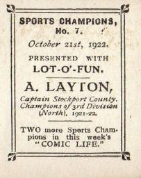 1922 Amalgamated Press Lot-O-Fun Sports Champions #7 Arthur Layton Back