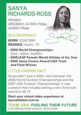 2011 Topps BP Olympic/Paralympic Games #NNO Sanya Richards-Ross Back