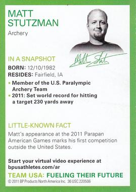 2011 Topps BP Olympic/Paralympic Games #NNO Matt Stutzman Back