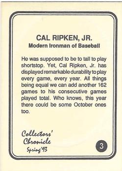 1993 Collectors' Chronicle #3 Cal Ripken Jr. Back