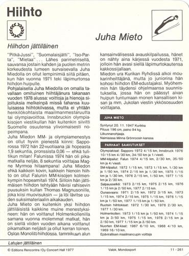 1977 Sportscaster Series 11 Finnish #11-261 Juha Mieto Back