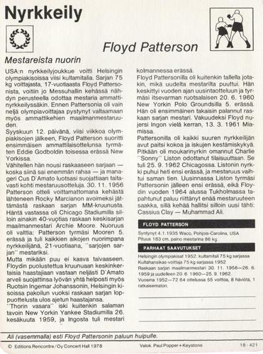 1978 Sportscaster Series 18 Finnish #18-421 Floyd Patterson Back