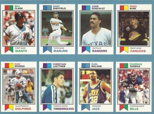 1993 SCD Sports Card Pocket Price Guide - Full Sheets #81-88 Pavel Bure / Juan Gonzalez / Gary Sheffield / Will Clark / Thurman Thomas / Christian Laettner / Karl Malone / Dan Marino Front