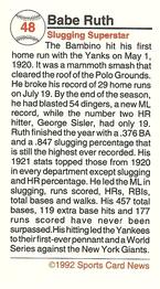 1991 Allan Kaye's Sports Cards News Magazine - Tobacco-Sized Cards 1991-92 #48 Babe Ruth Back