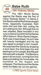 1991 Allan Kaye's Sports Cards News Magazine - Tobacco-Sized Cards 1991-92 #49 Babe Ruth Back