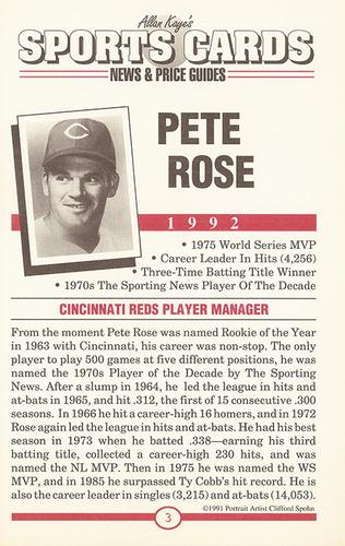 1991 Allan Kaye's Sports Cards News Magazine - Postcards 1991-92 (Portraits) #3 Pete Rose Back