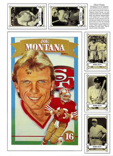 1991 Allan Kaye's Sports Cards News Magazine - Panels Postcards and Tobacco-Sized 1991-92 #51-55/5 Babe Ruth / Joe Montana Front