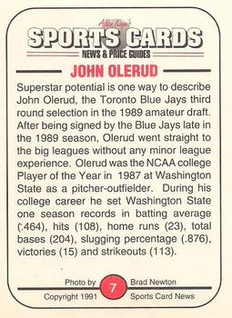 1991 Allan Kaye's Sports Cards News Magazine - Standard-Sized 1991 #7 John Olerud Back