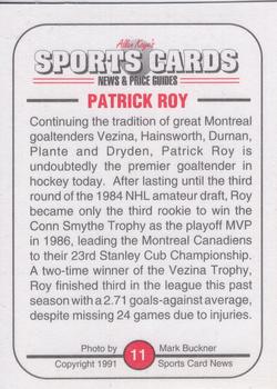 1991 Allan Kaye's Sports Cards News Magazine - Standard-Sized 1991 #11 Patrick Roy Back