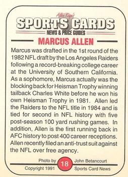 1991 Allan Kaye's Sports Cards News Magazine - Standard-Sized 1991 #18 Marcus Allen Back