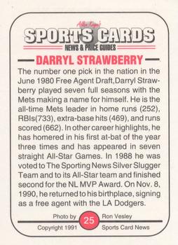 1991 Allan Kaye's Sports Cards News Magazine - Standard-Sized 1991 #25 Darryl Strawberry Back