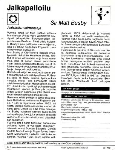 1978 Sportscaster Series 33 Finnish #33-772 Sir Matt Busby Back