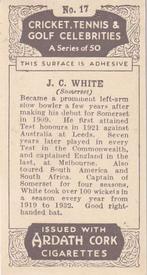1935 Ardath Cork Cricket, Tennis & Golf Celebrities #17 Jack White Back