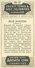 1935 Ardath Cork Cricket, Tennis & Golf Celebrities #37 Jean Borotra Back
