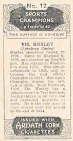 1935 Ardath Cork Sports Champions #12 Vic Huxley Back