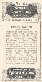1935 Ardath Cork Sports Champions #24 Helen Jacobs Back