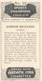 1935 Ardath Cork Sports Champions #32 Gordon Richards Back