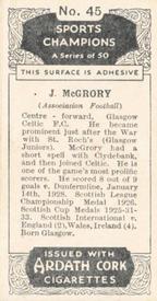 1935 Ardath Cork Sports Champions #45 Jimmy McGrory Back