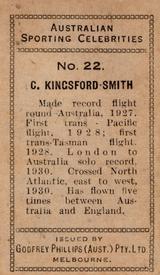 1932 Godfrey Phillips Australian Sporting Celebrities #22 Charles Kingsford Smith Back