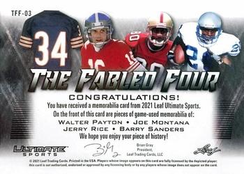 2021 Leaf Ultimate Sports - The Fabled Four Relics Bronze Spectrum Holofoil #TFF-03 Walter Payton / Joe Montana / Jerry Rice / Barry Sanders Back