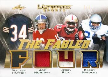 2021 Leaf Ultimate Sports - The Fabled Four Relics Gold Spectrum Holofoil #TFF-03 Walter Payton / Joe Montana / Jerry Rice / Barry Sanders Front