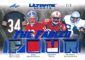 2021 Leaf Ultimate Sports - The Fabled Four Relics Navy Blue Spectrum Holofoil #TFF-03 Walter Payton / Joe Montana / Jerry Rice / Barry Sanders Front