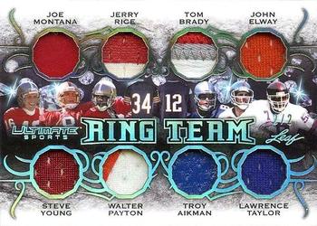 2021 Leaf Ultimate Sports - Ultimate Ring Team Relics Silver Spectrum Holofoil #RL-01 Joe Montana / Steve Young / Jerry Rice / Walter Payton / Tom Brady / Troy Aikman / John Elway / Lawrence Taylor Front