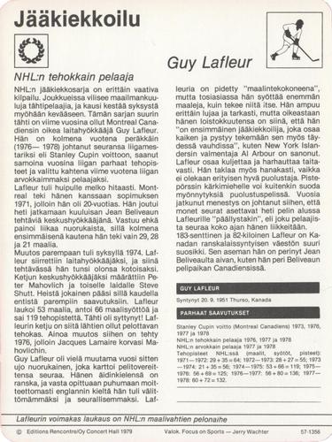 1979 Sportscaster Series 57 Finnish #57-1356 Guy Lafleur Back
