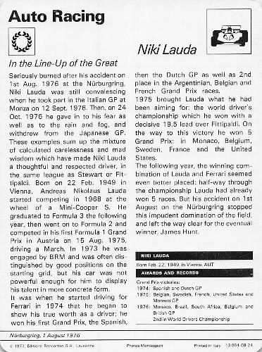 1977-80 Sportscaster Series 8 (UK) #08-24 Niki Lauda Back