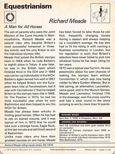 1977-80 Sportscaster Series 11 (UK) #11-23 Richard Meade Back
