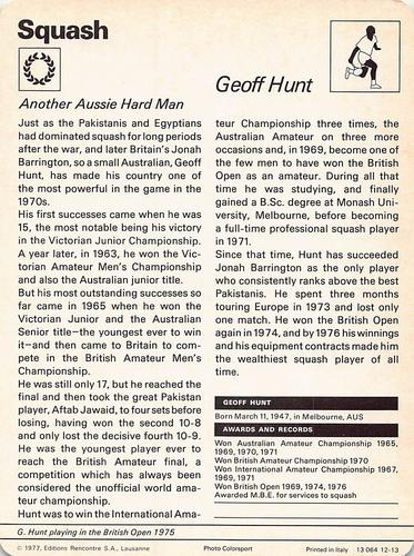 1977-80 Sportscaster Series 12 (UK) #12-13 Geoff Hunt Back